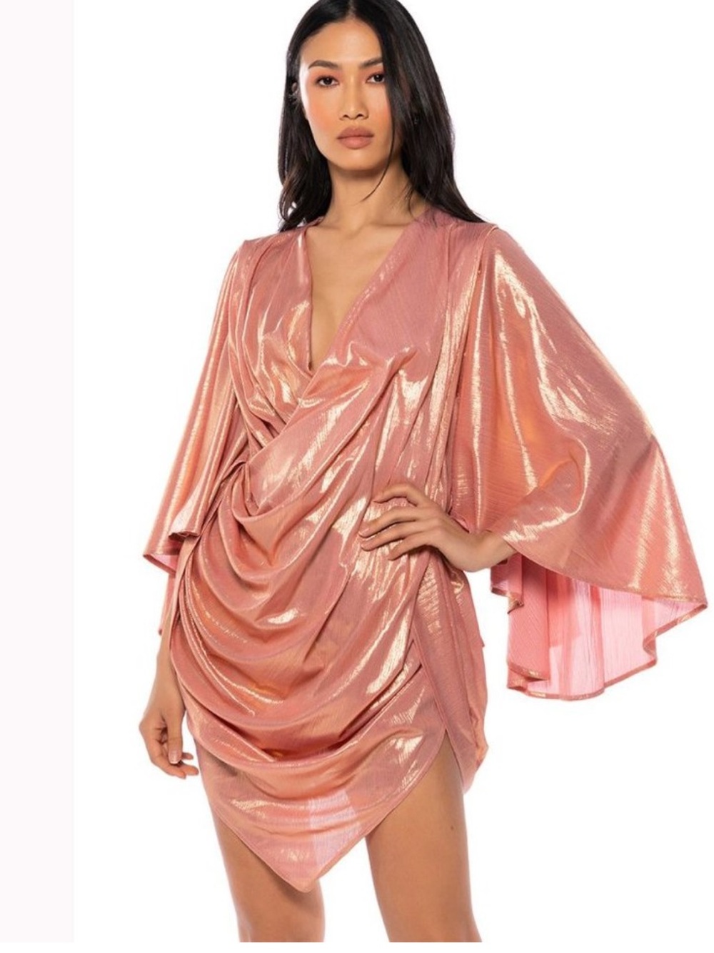 AKIRA Rose Gold Shimmery Draped Cowl Blouse